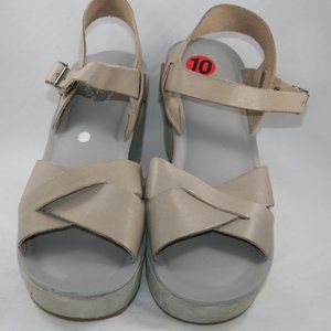 Grey Leather Kork Ease Sandal Suede Platform Sz 10